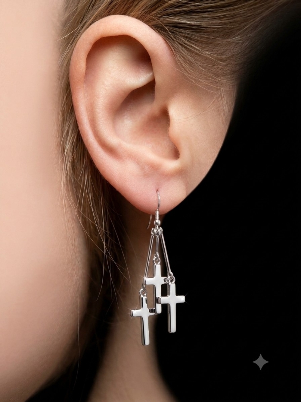 Triple Cross Drop Earrings - Silver Tone Women’s Earrings NEW!!